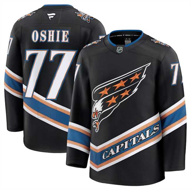 Mens Washington Capitals #77 TJ Oshie Black 2024-25 Alternate Stitched Hockey Jersey Dzhi